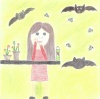 Ema Vrščaj, 7.r., OŠ Artiče, risba na hrbtni strani knjižice (zgodba o netopirjih)