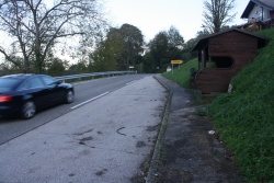 Na Prilipah je urejeno postajališče le na desni strani ceste iz smeri  Brežic. Avtobus v brežiški smeri ustavi na nevarni cesti (na levi strani  fotografije). (Foto: M. L.)