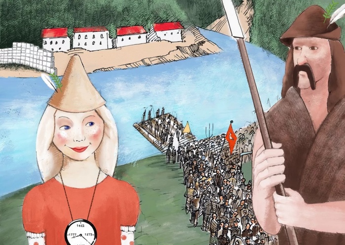Erik Mavrič: Sava potuje v leto 1573, v čas kmečkih uporov, 2015, digitalna ilustracija
